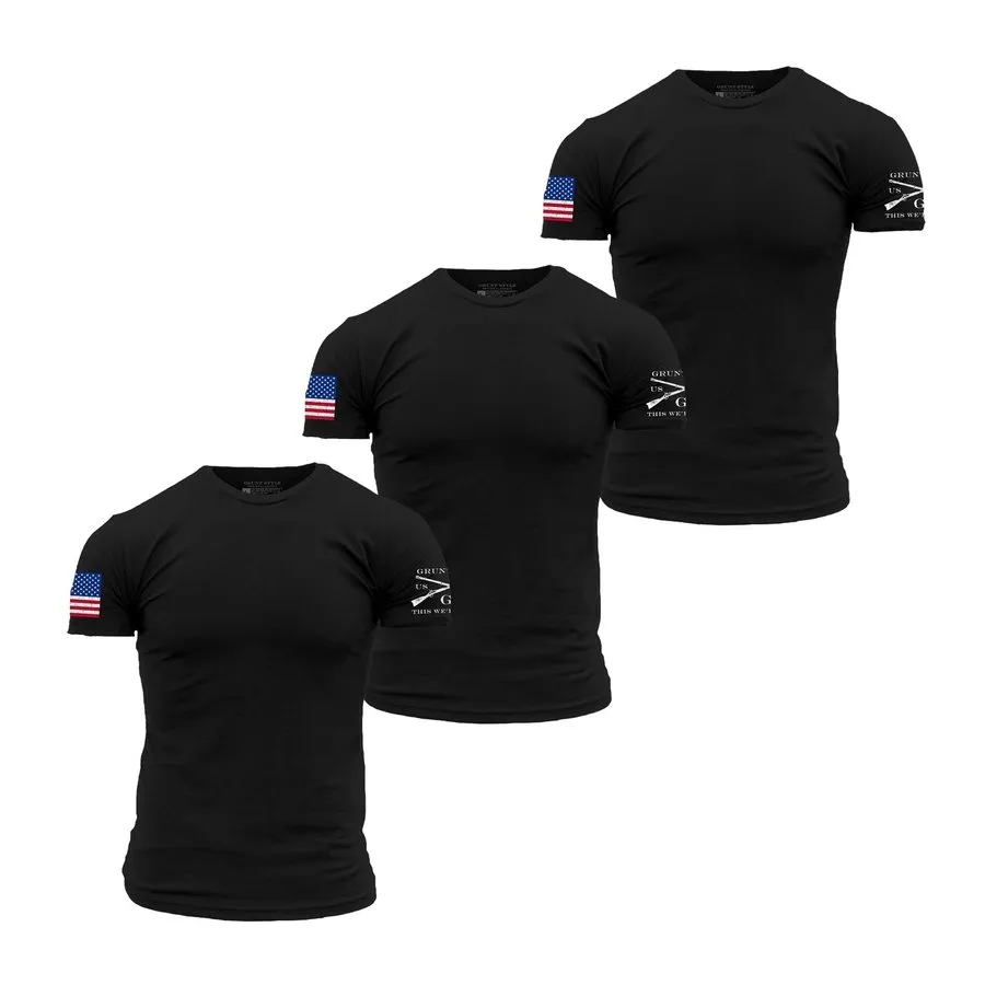 USA Flag Basic T-Shirts - Black - 3 Pack sold by Grunt Style