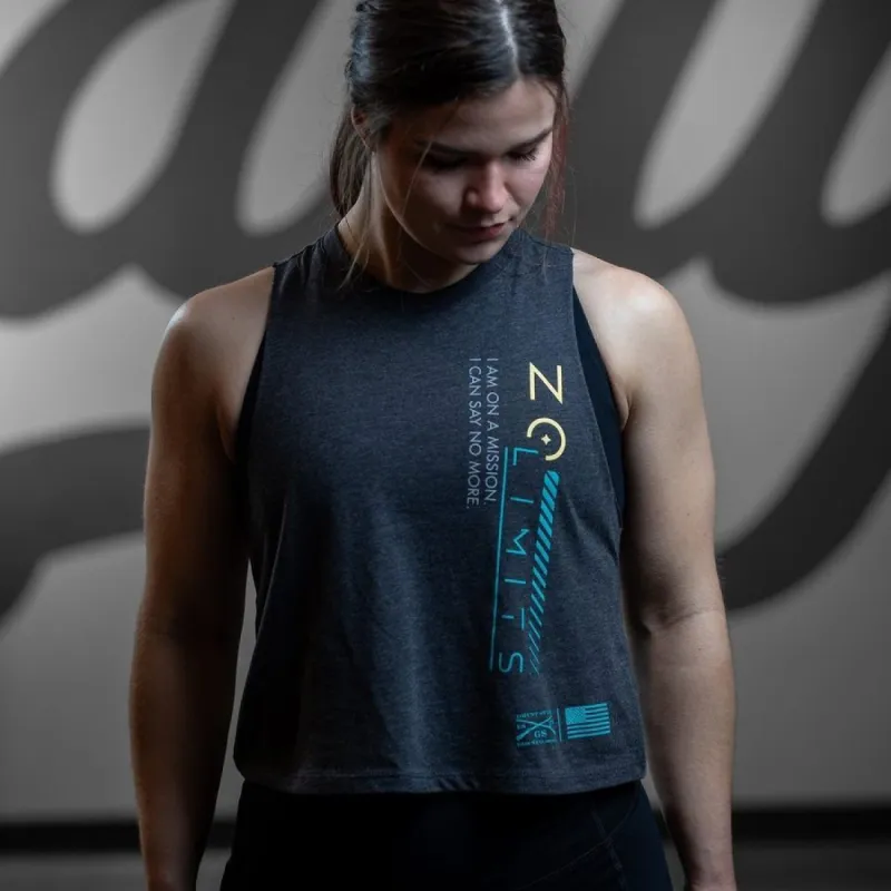 Women's No Limits Racerback Cropped Tank - Dark Heather Gray sold by Grunt Style