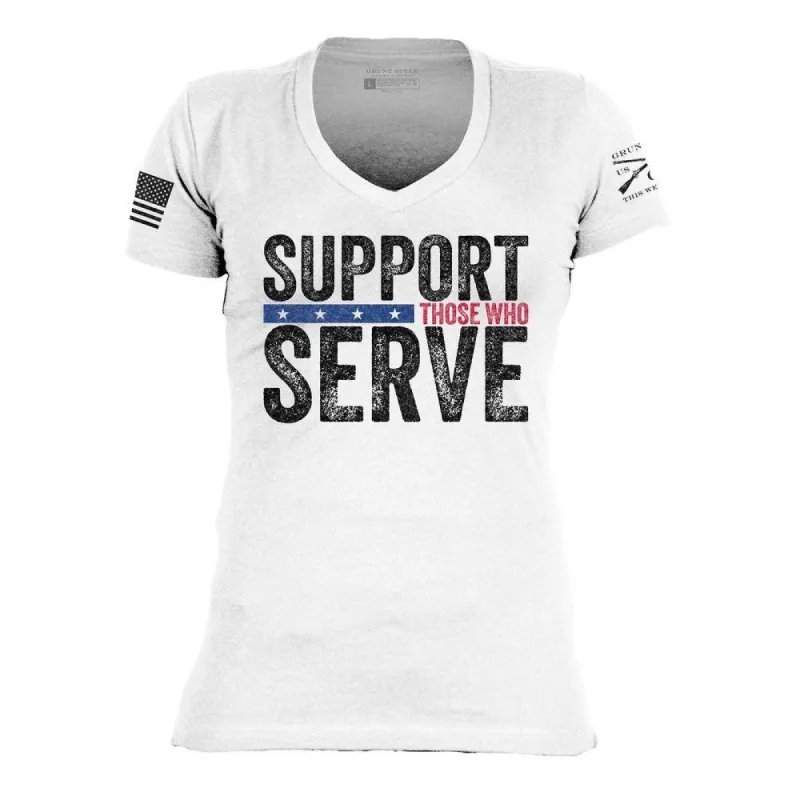 Women's Support Those Who Serve V-Neck - White sold by Grunt Style