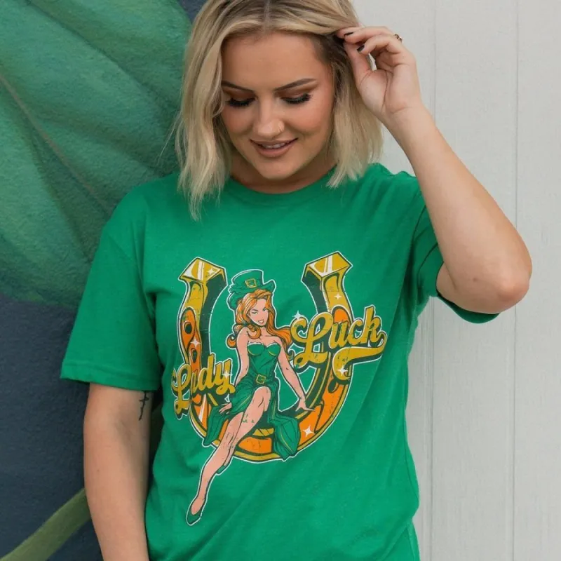Women's Lady Luck Boyfriend Fit T-Shirt - Kelly Green sold by Grunt Style
