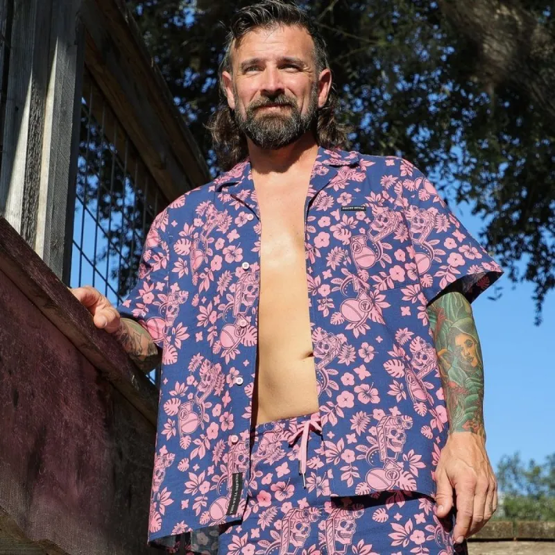 Getaway Tropical Death Button Down - Navy/Pink made by Grunt Style
