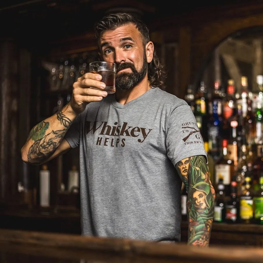 Whiskey Helps™ T-Shirt - Dark Heather Gray sold by Grunt Style product image thumbnail 3