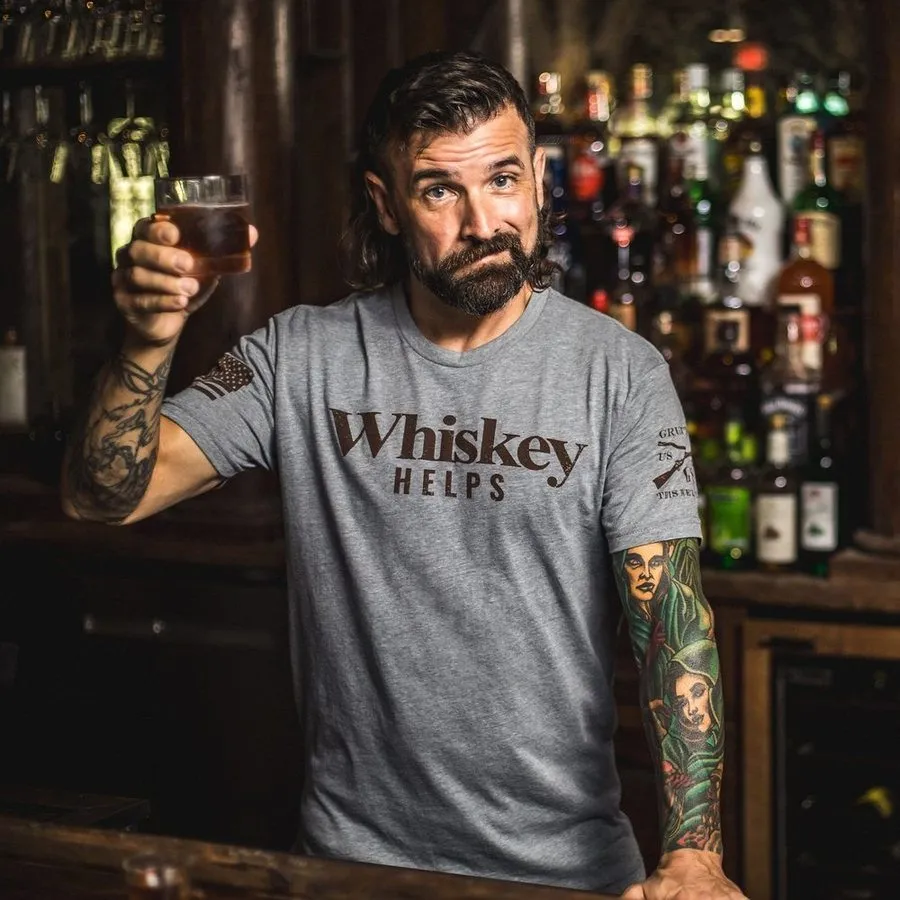 Whiskey Helps™ T-Shirt - Dark Heather Gray sold by Grunt Style product image thumbnail 4
