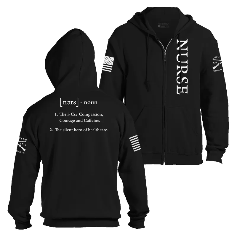 Nurse Defined Full-Zip Hoodie - Black sold by Grunt Style
