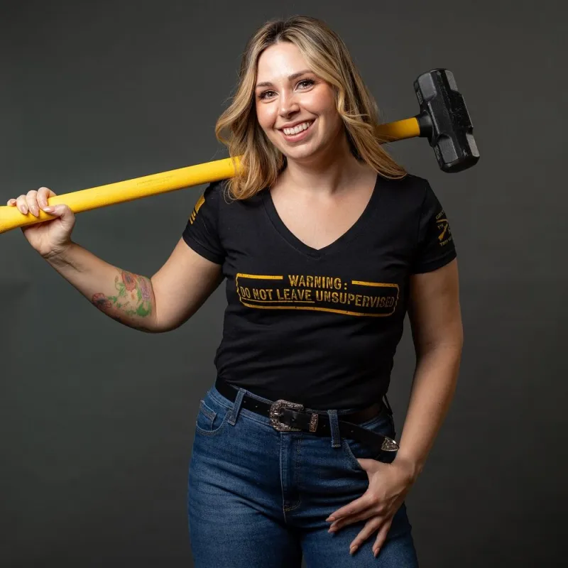 Women's Needs Supervision V-Neck T-Shirt - Black sold by Grunt Style
