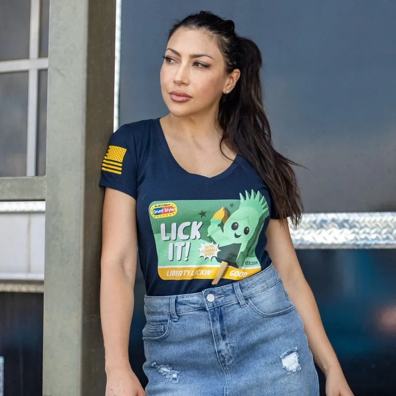 Women's Lick It V-Neck T-Shirt - Midnight Navy sold by Grunt Style