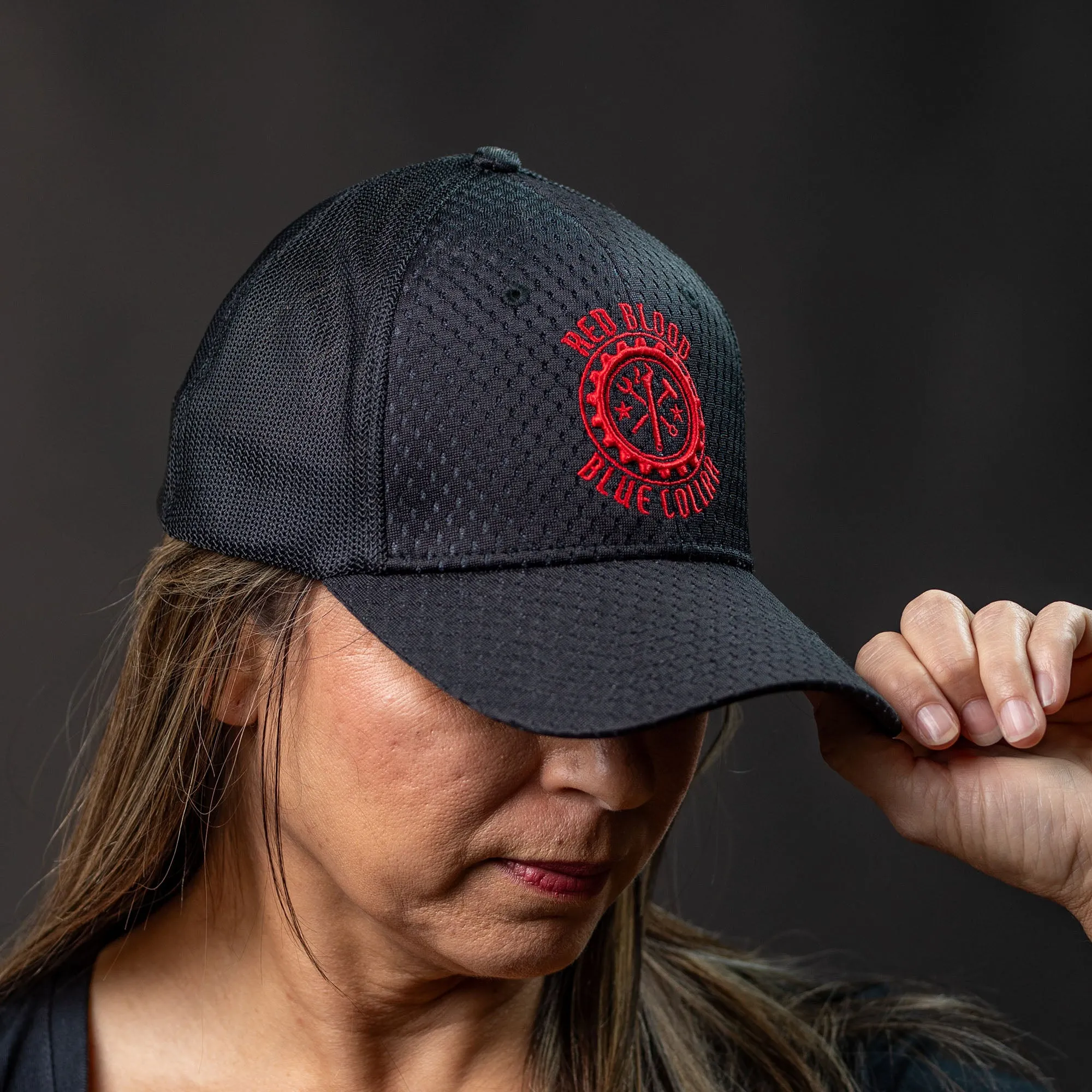 Red Blood Blue Collar® Stretch Fit Hat - Black sold by Grunt Style product image thumbnail 2