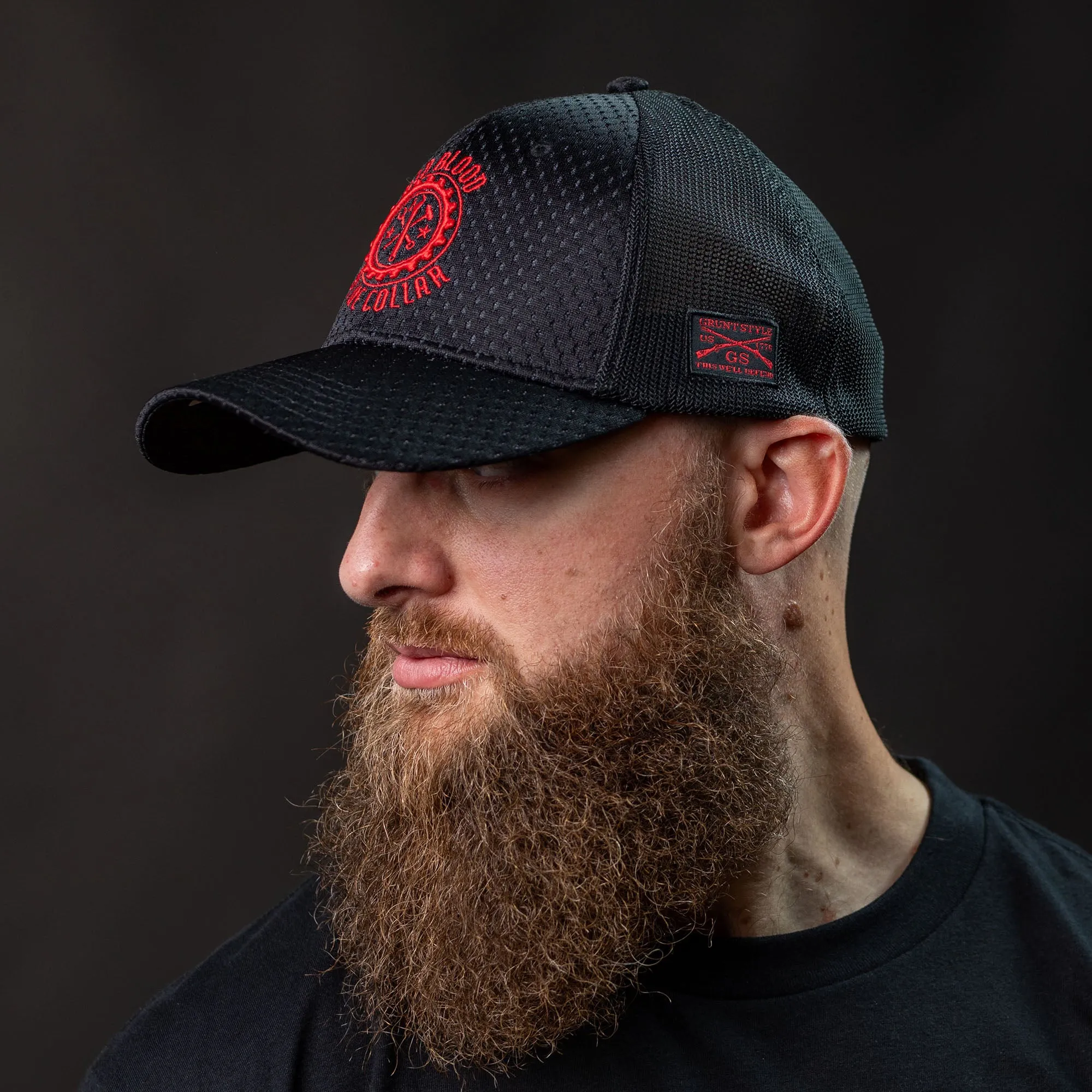 Red Blood Blue Collar® Stretch Fit Hat - Black sold by Grunt Style product image thumbnail 5