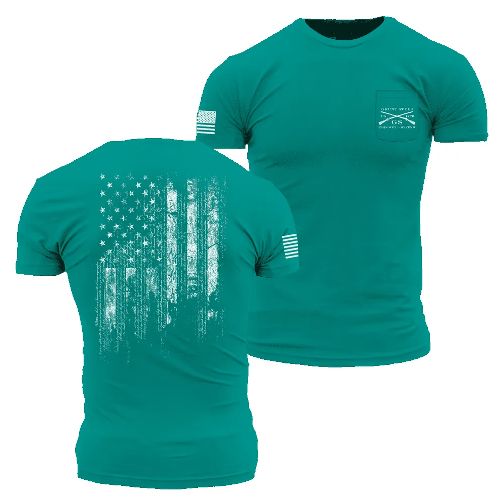 1776 Flag Pocket Tee - Heather Aqua sold by Grunt Style