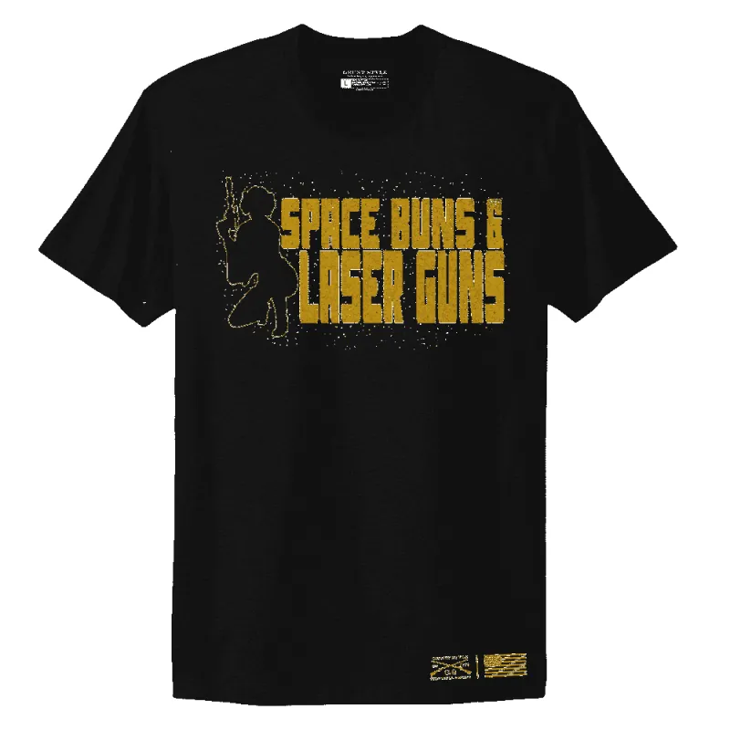 Women's Space Buns & Laser Guns Boyfriend Fit T-Shirt - Black sold by Grunt Style