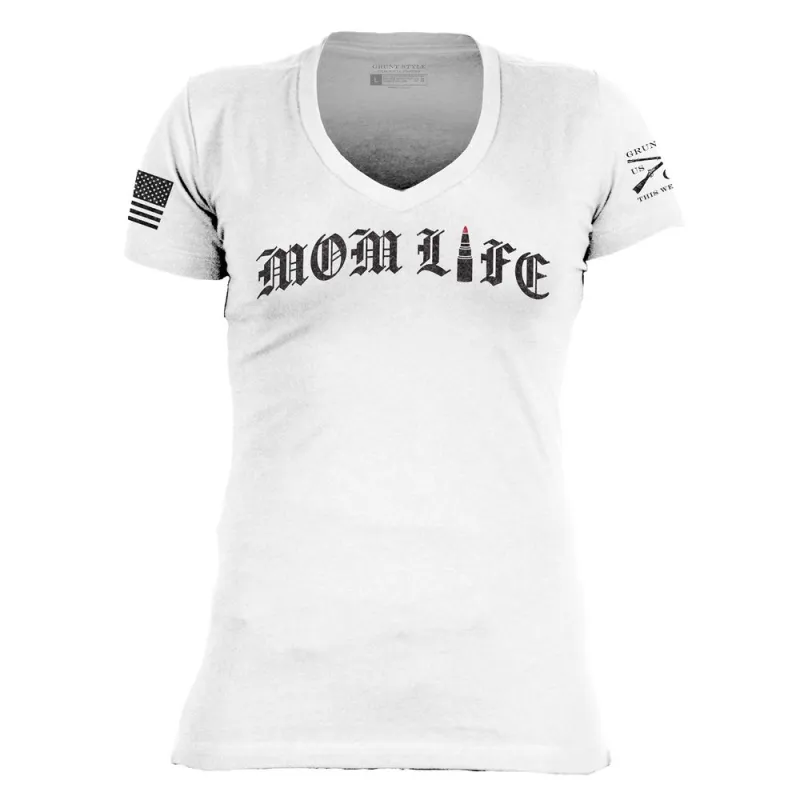 Women's Mom Life V-Neck T-Shirt - White sold by Grunt Style