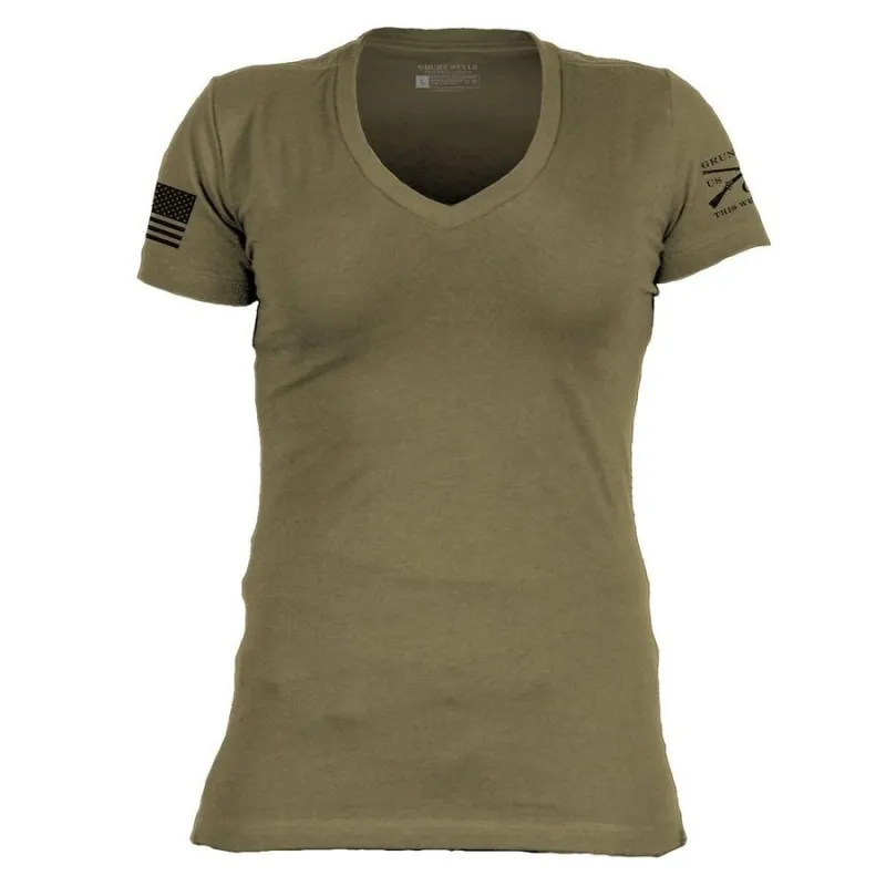 Women's Essential Patriot V-Neck - Military Green sold by Grunt Style