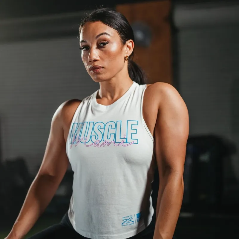 Women's Muscle Mami Racerback Cropped Tank - White sold by Grunt Style