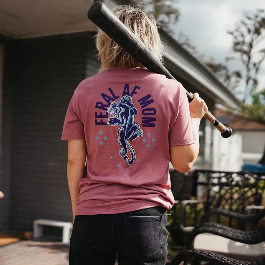 Women's Feral AF Mom Boyfriend Fit T-Shirt - Heather Mauve sold by Grunt Style