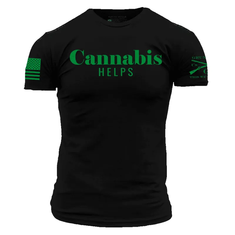 Cannabis Helps T-Shirt - Black sold by Grunt Style