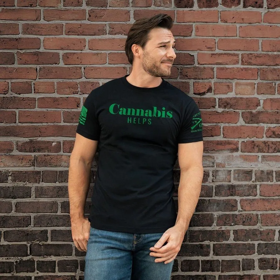Cannabis Helps T-Shirt - Black sold by Grunt Style product image thumbnail 3