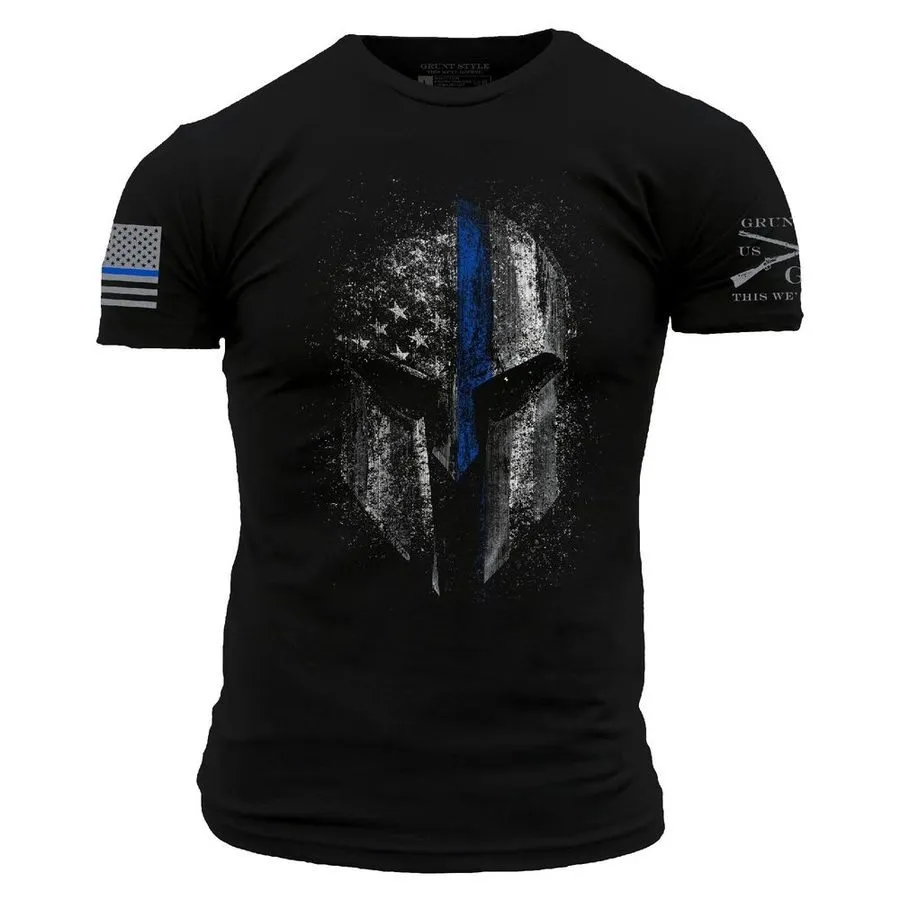 Blue Line Spartan T-Shirt - Black sold by Grunt Style