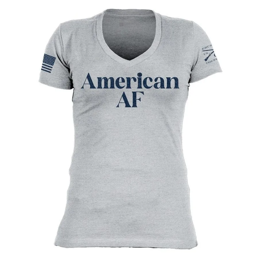 Women's American AF V-Neck T-Shirt - Heather Gray sold by Grunt Style product image thumbnail 2