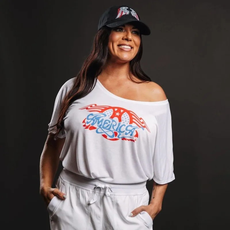 Women's AeroAmerica Slouchy Fit T-Shirt - White sold by Grunt Style