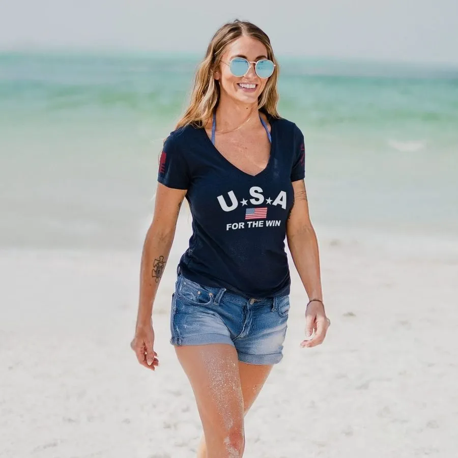 Women's USA For The Win V-Neck T-Shirt - Midnight Navy sold by Grunt Style product image thumbnail 3