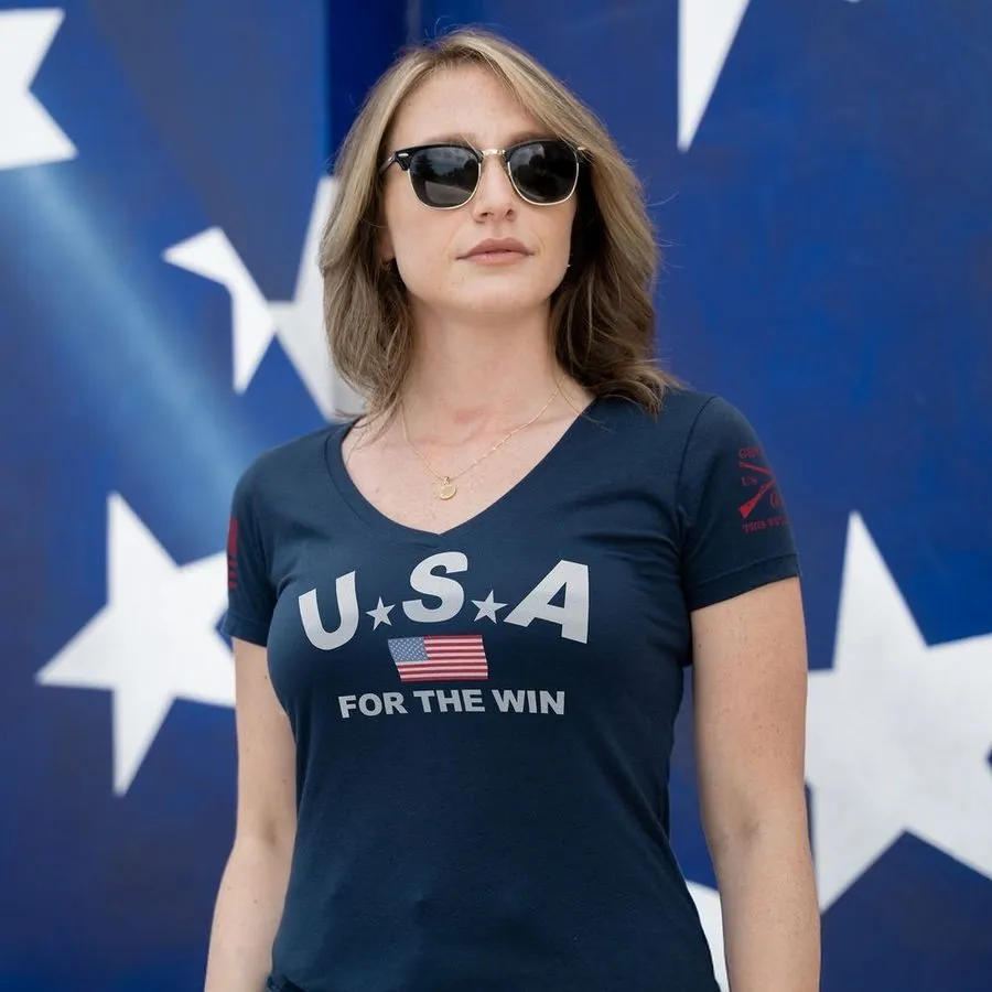Women's USA For The Win V-Neck T-Shirt - Midnight Navy sold by Grunt Style