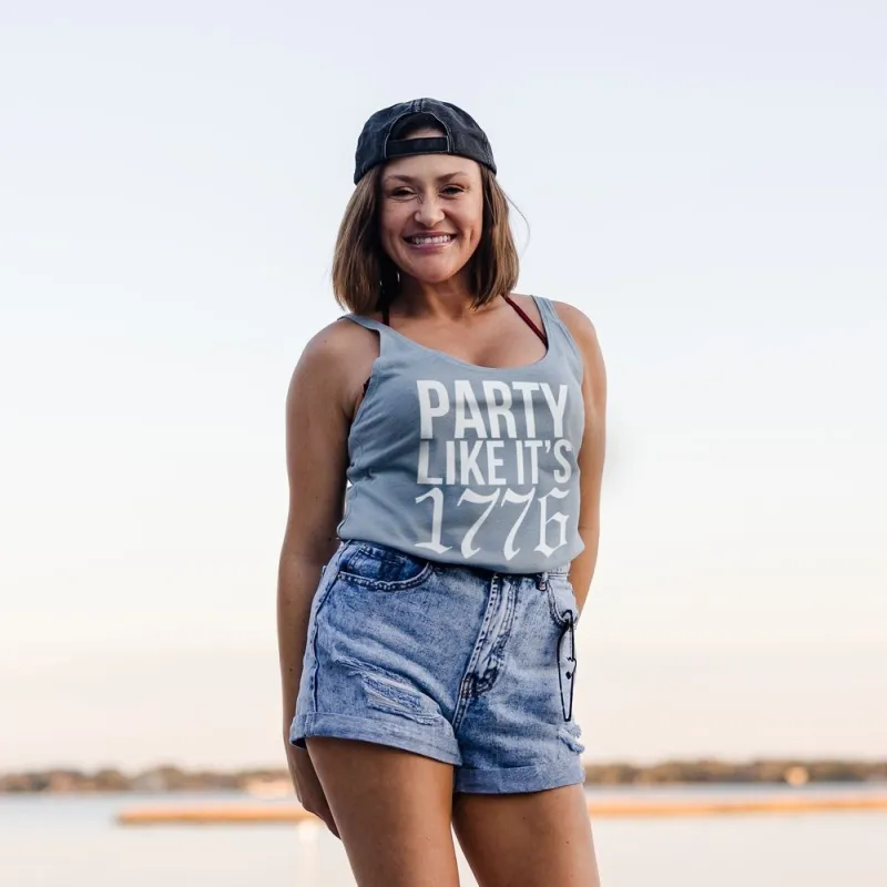 Women's Party Like It 1776 Boyfriend Flowy Tank - Stonewash Denim made by Grunt Style