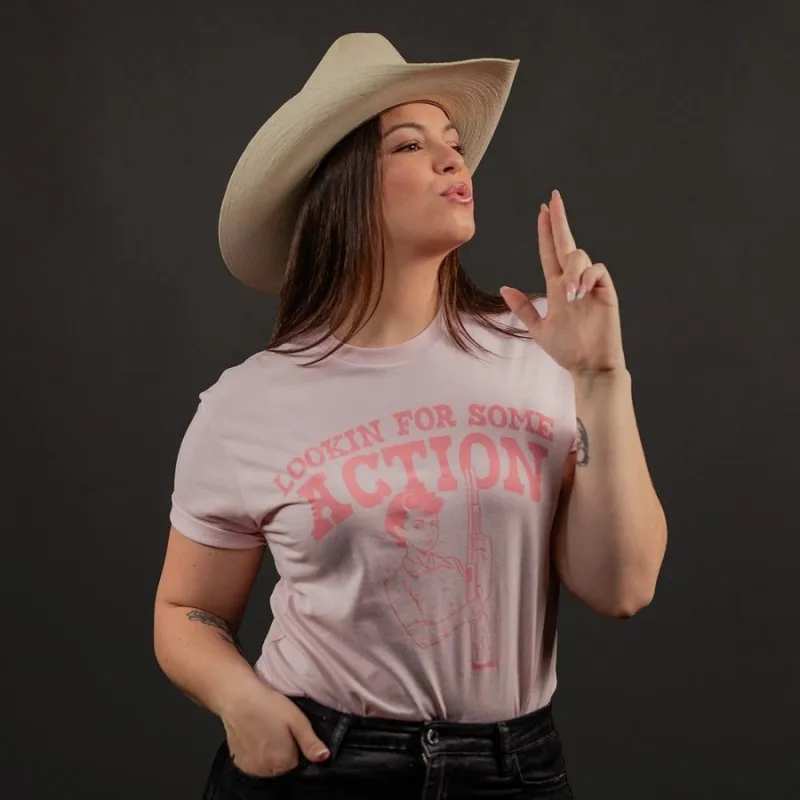 Women's Looking For Action Boyfriend Fit T-Shirt - Light Pink sold by Grunt Style