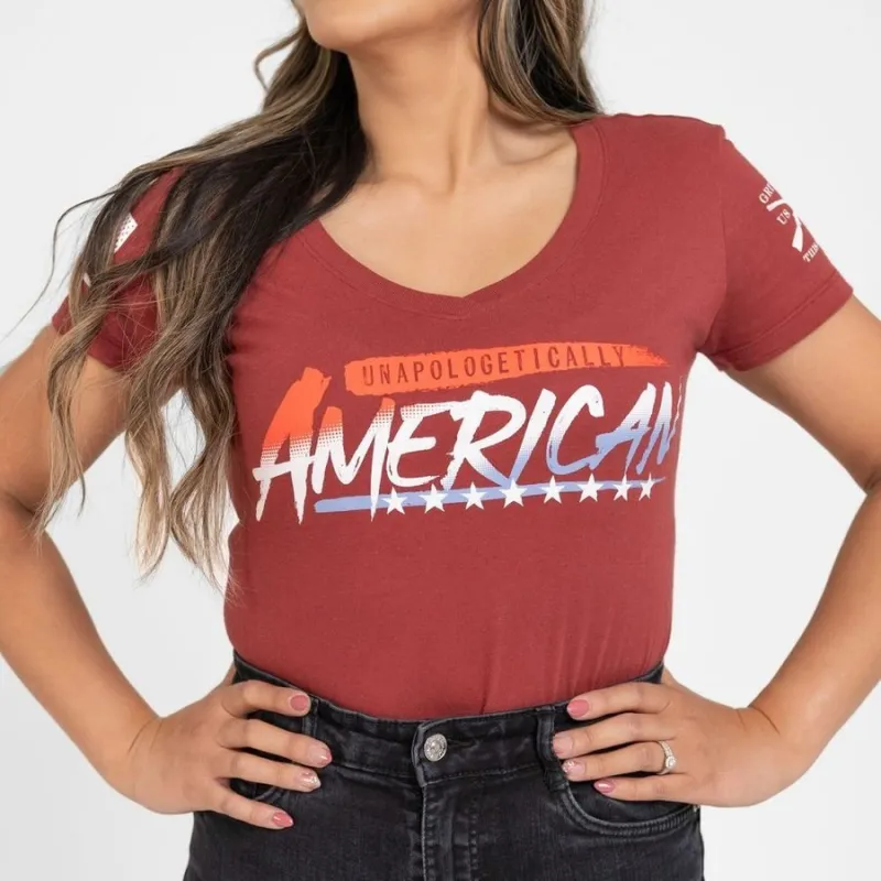 Women's Unapologetically American V-Neck - Red Plum sold by Grunt Style