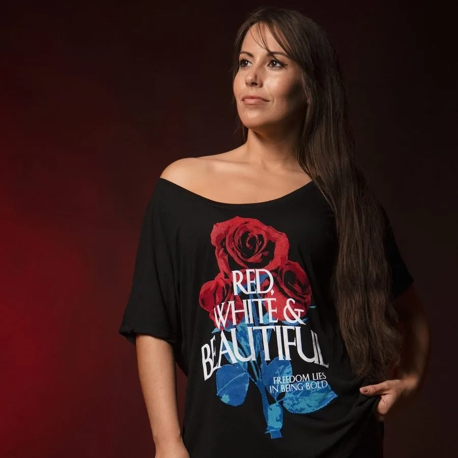 Women's Red, White & Beautiful Slouchy T-Shirt - Black sold by Grunt Style product image thumbnail 4