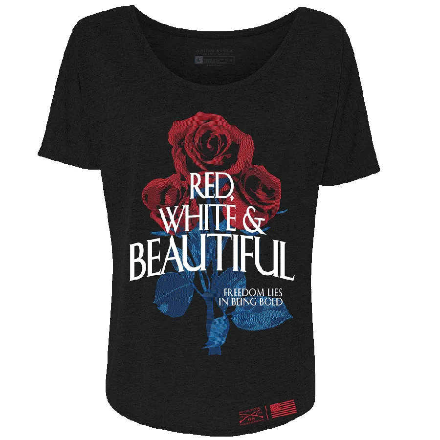 Women's Red, White & Beautiful Slouchy T-Shirt - Black sold by Grunt Style product image thumbnail 5
