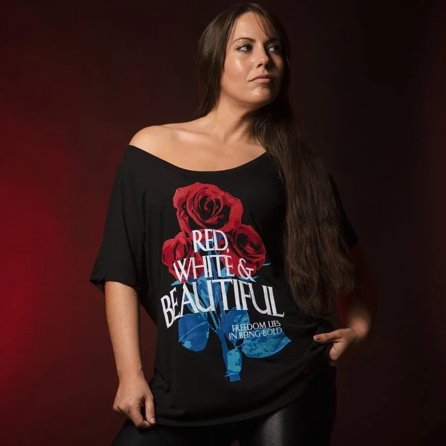 Women's Red, White & Beautiful Slouchy T-Shirt - Black sold by Grunt Style product image thumbnail 3