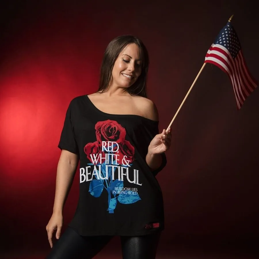 Women's Red, White & Beautiful Slouchy T-Shirt - Black sold by Grunt Style