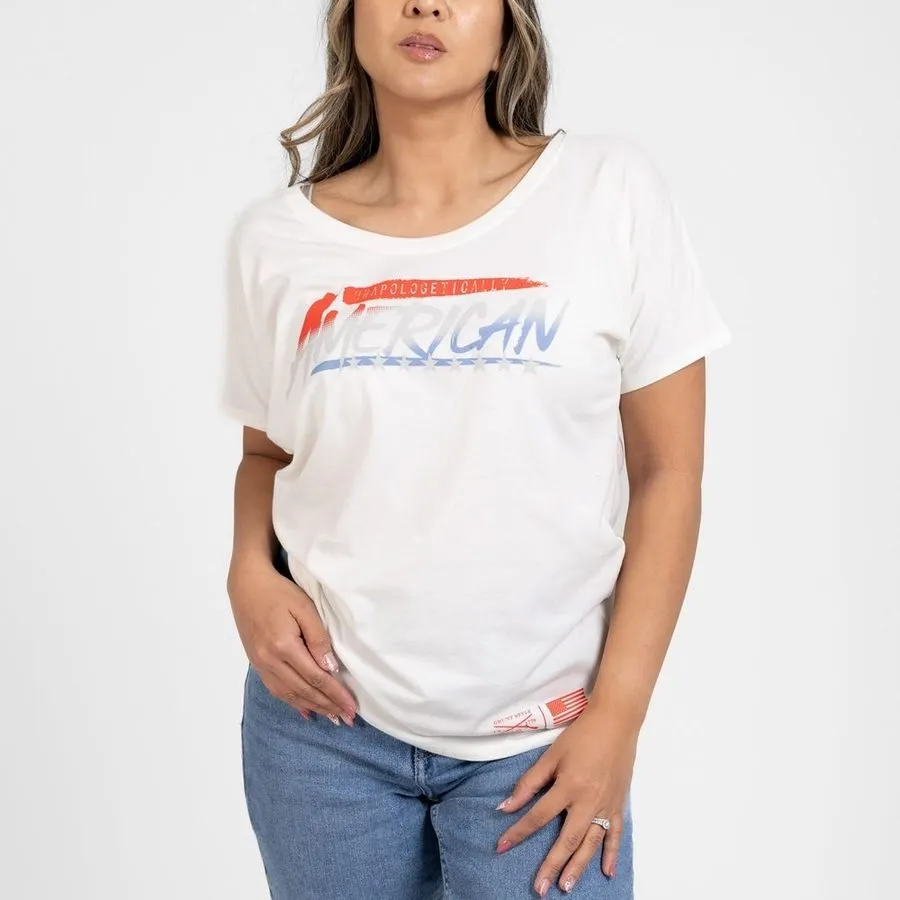 Women's Unapologetically American Slouchy T-Shirt - White sold by Grunt Style