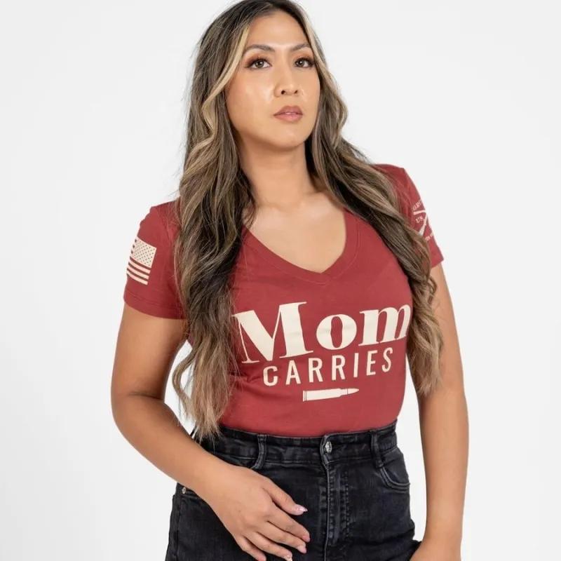 Women's Mom Carries V-Neck - Red Plum sold by Grunt Style
