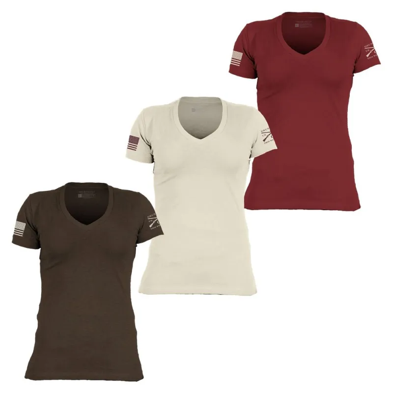 Basic T-Shirt Women's V-Neck Autumn Collection 3-Pack sold by Grunt Style