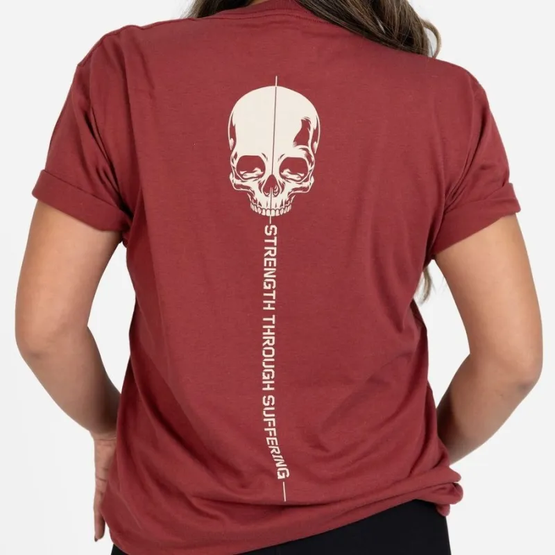 Women's Strength Through Suffering Boyfriend Fit T-Shirt - Red Plum sold by Grunt Style