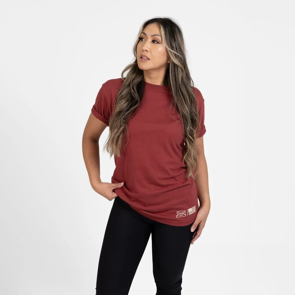 Women's Strength Through Suffering Boyfriend Fit T-Shirt - Red Plum sold by Grunt Style product image thumbnail 3