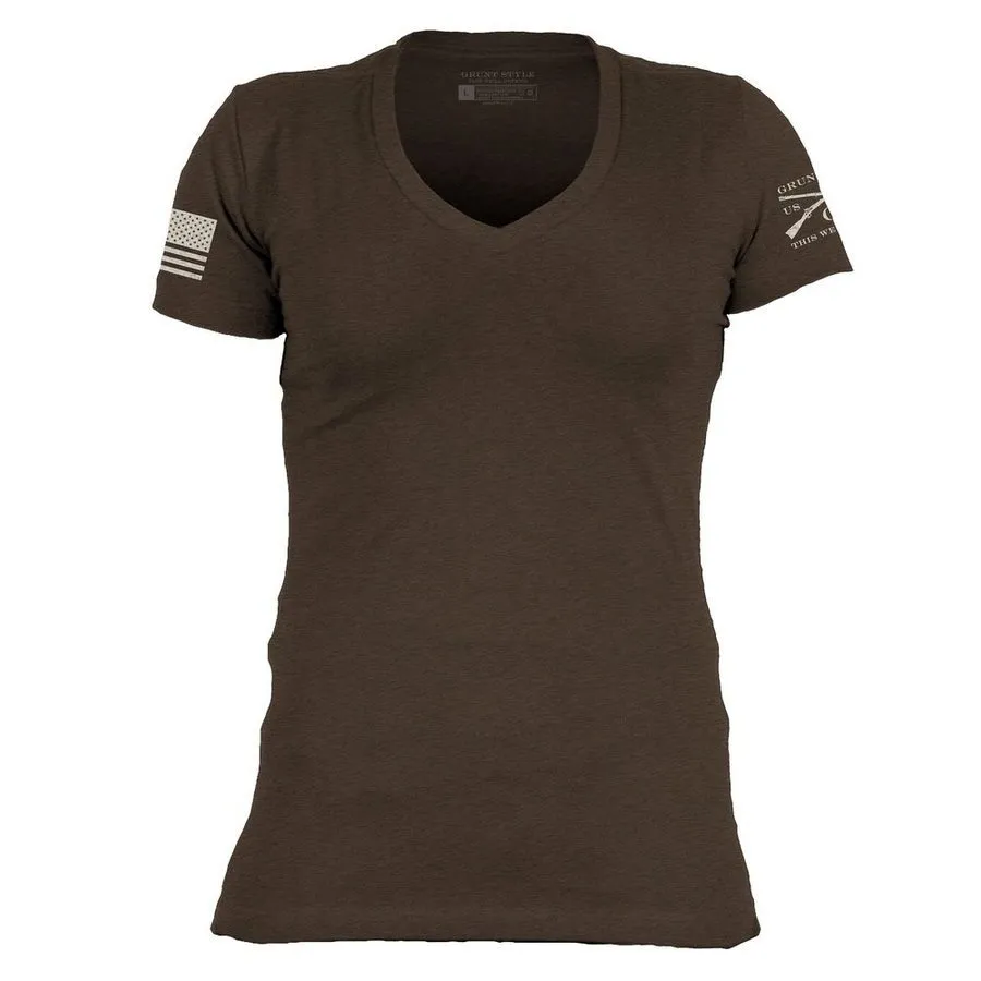Basic T-Shirt Women's V-Neck - Heather Brown sold by Grunt Style
