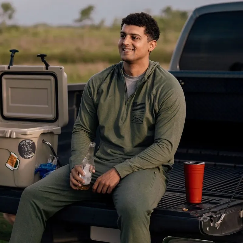 Men's All-Day 1/4 Zip Hoodie - Heather Military Green sold by Grunt Style