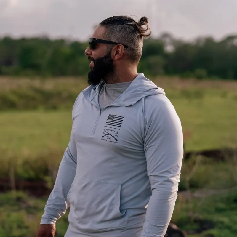 Men's All-Day 1/4 Zip Hoodie - Heather Arctic Gray sold by Grunt Style