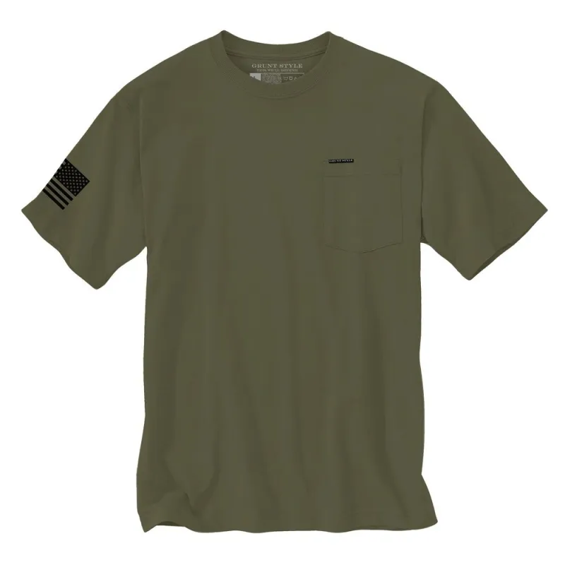 Basic Heavyweight Pocket T-Shirt - Military Green sold by Grunt Style