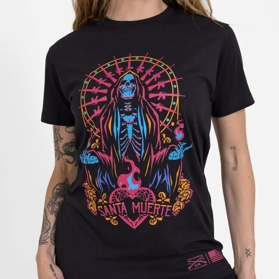 Women's Santa Muerte Boyfriend Fit T-Shirt - Black sold by Grunt Style