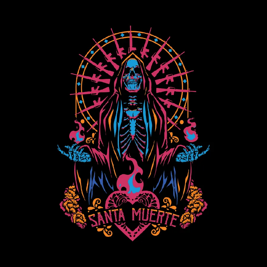 Women's Santa Muerte Boyfriend Fit T-Shirt - Black sold by Grunt Style product image thumbnail 2