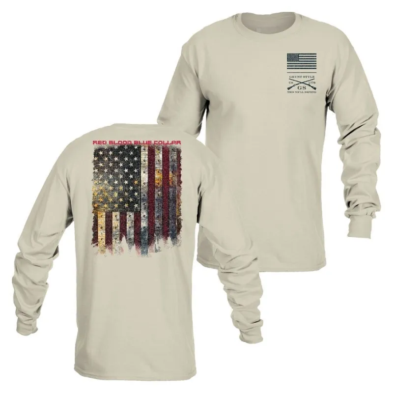 Red Blood Blue Collar™ Long Sleeve - Sand sold by Grunt Style