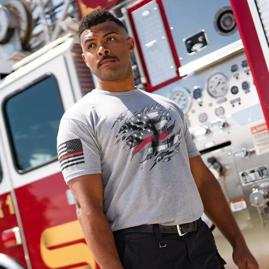 Still Standing Red Line T-Shirt - Dark Heather Gray sold by Grunt Style product image thumbnail 3