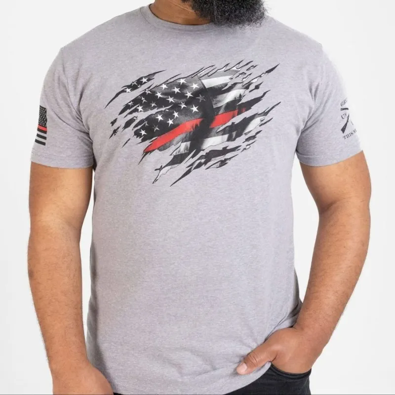 Still Standing Red Line T-Shirt - Dark Heather Gray sold by Grunt Style