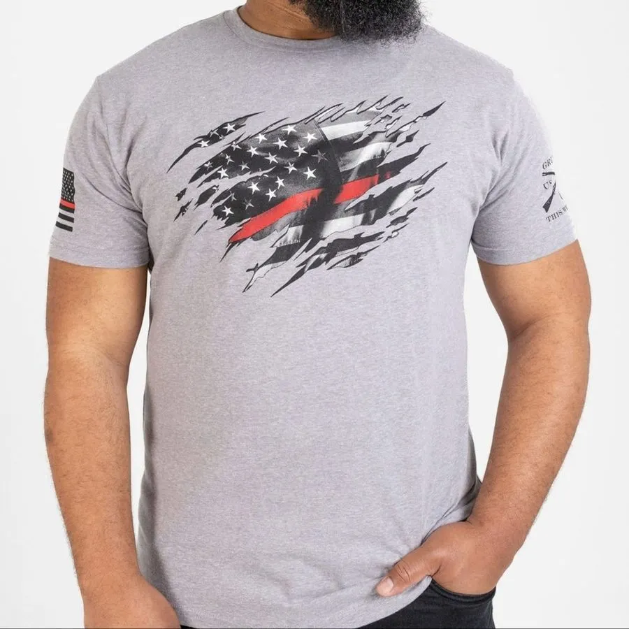 Still Standing Red Line T-Shirt - Dark Heather Gray sold by Grunt Style