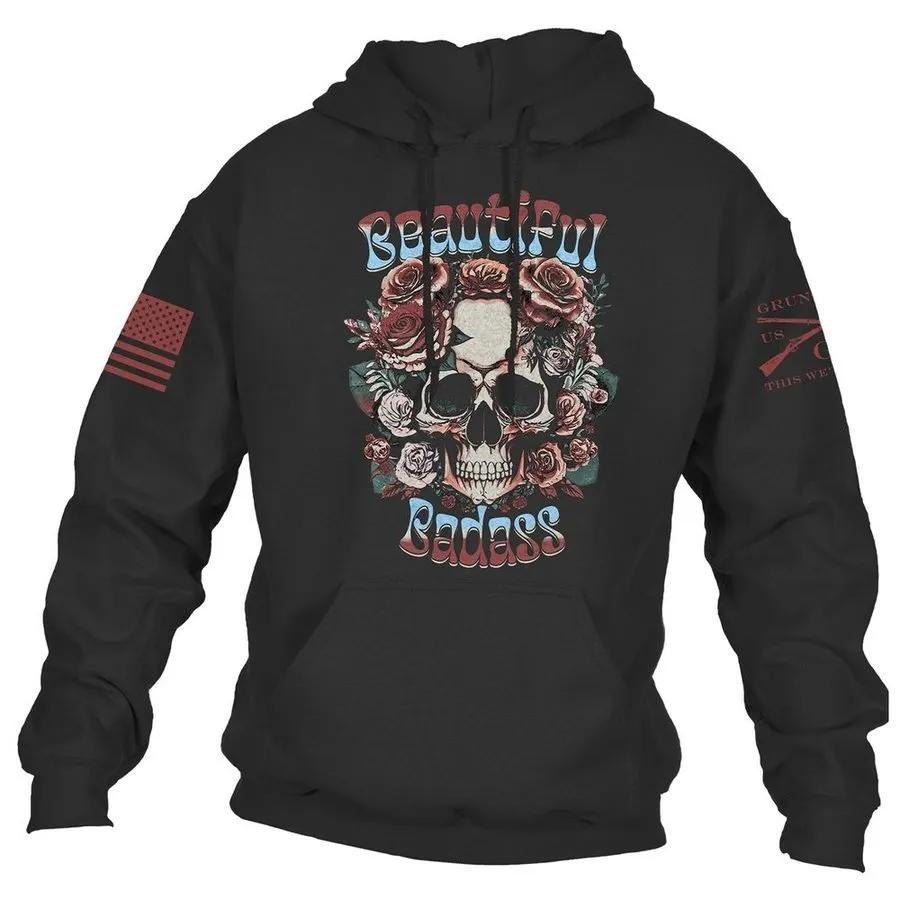 Women's Beautiful Badass Floral Hoodie - Black sold by Grunt Style product image thumbnail 2