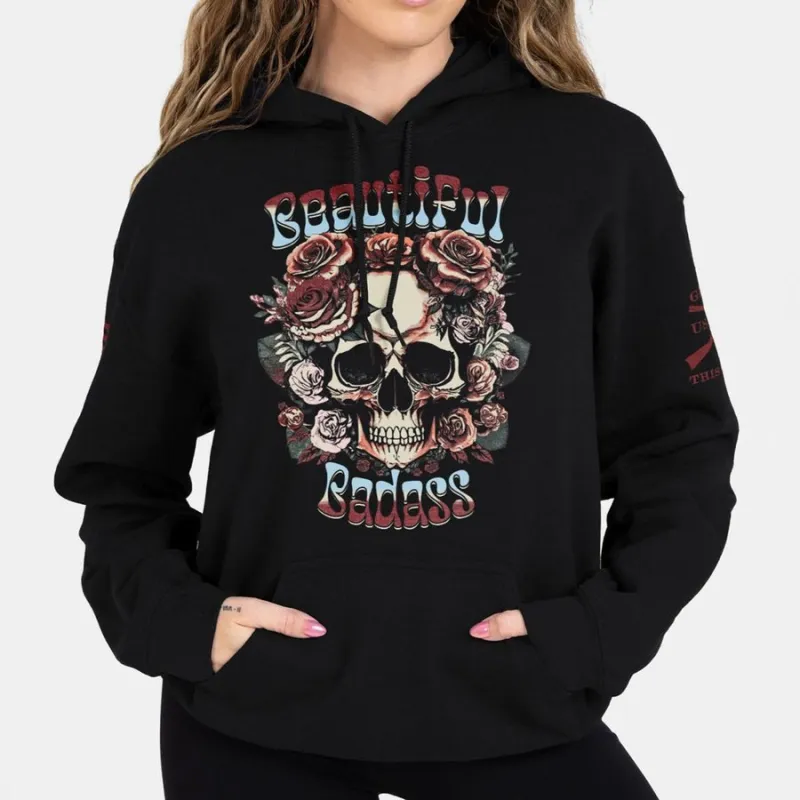 Women's Beautiful Badass Floral Hoodie - Black sold by Grunt Style