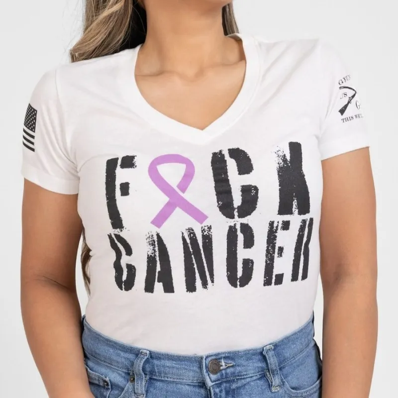 Women's F*ck All Cancer V-Neck - White sold by Grunt Style